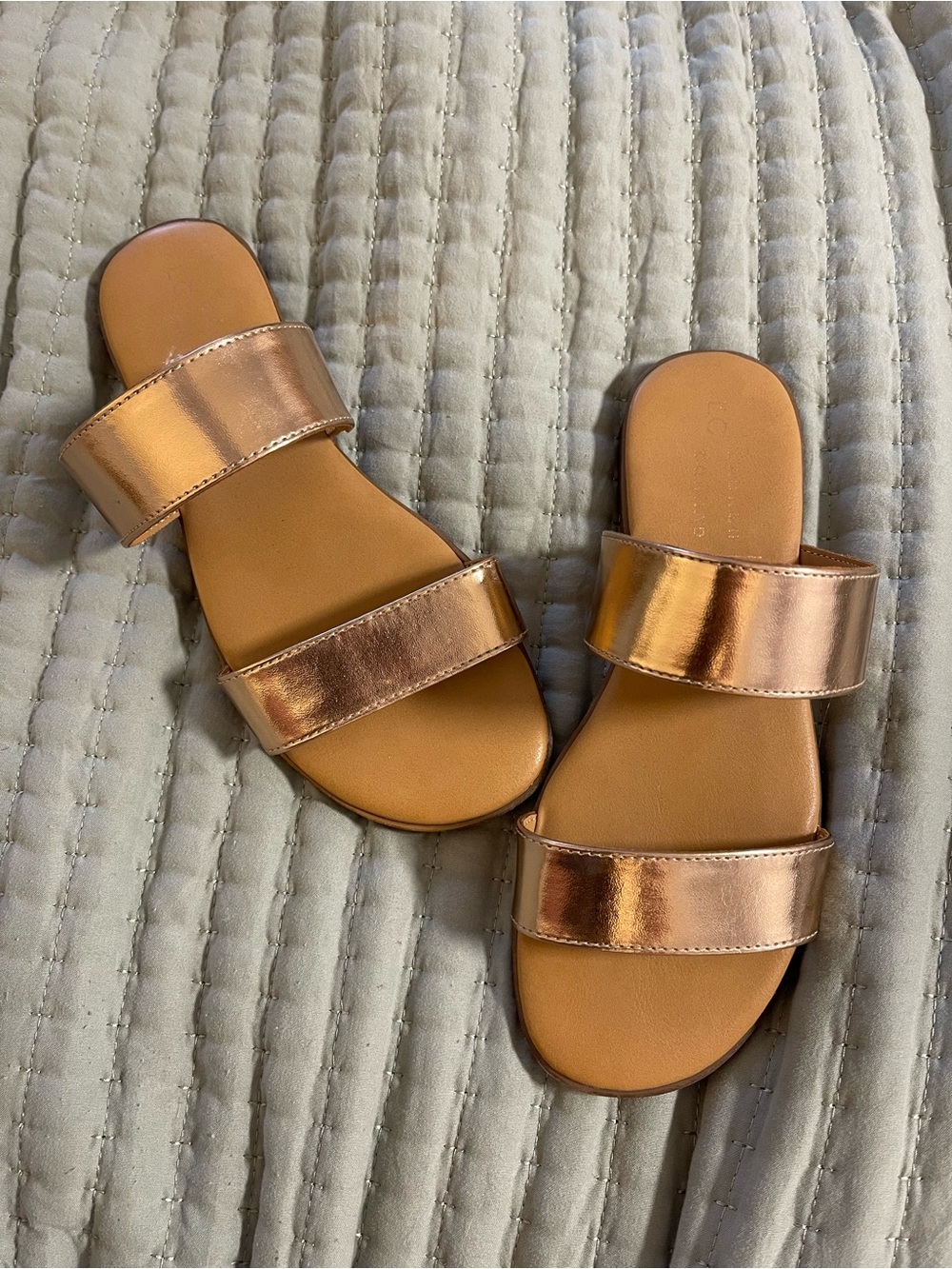 LC Lauren Conrad Metallic Rose Gold Double-Strap Slide Sandals